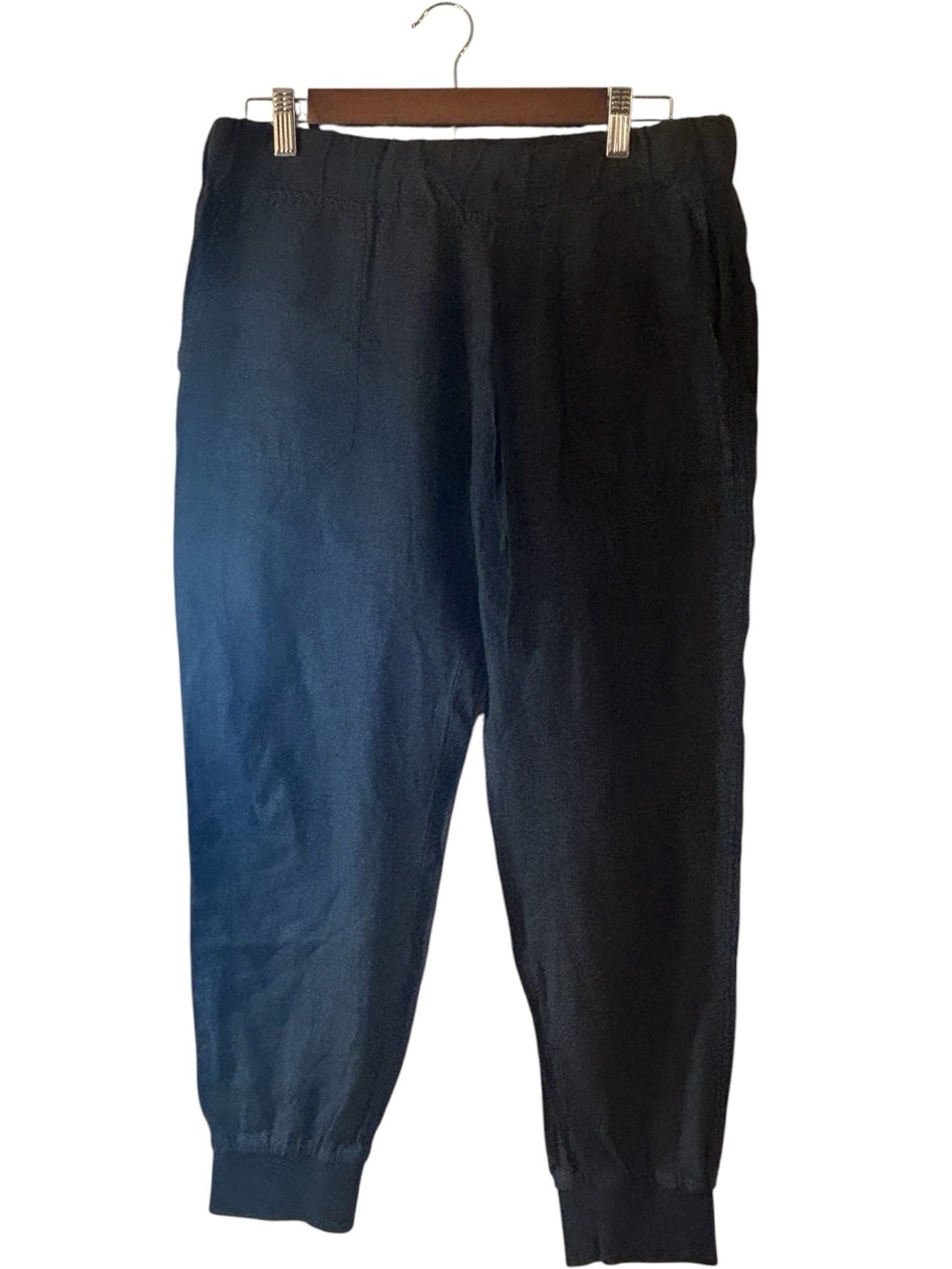 Caslon Petite Small Black Linen Blend Jogger Pants Elastic Waist Minimalist